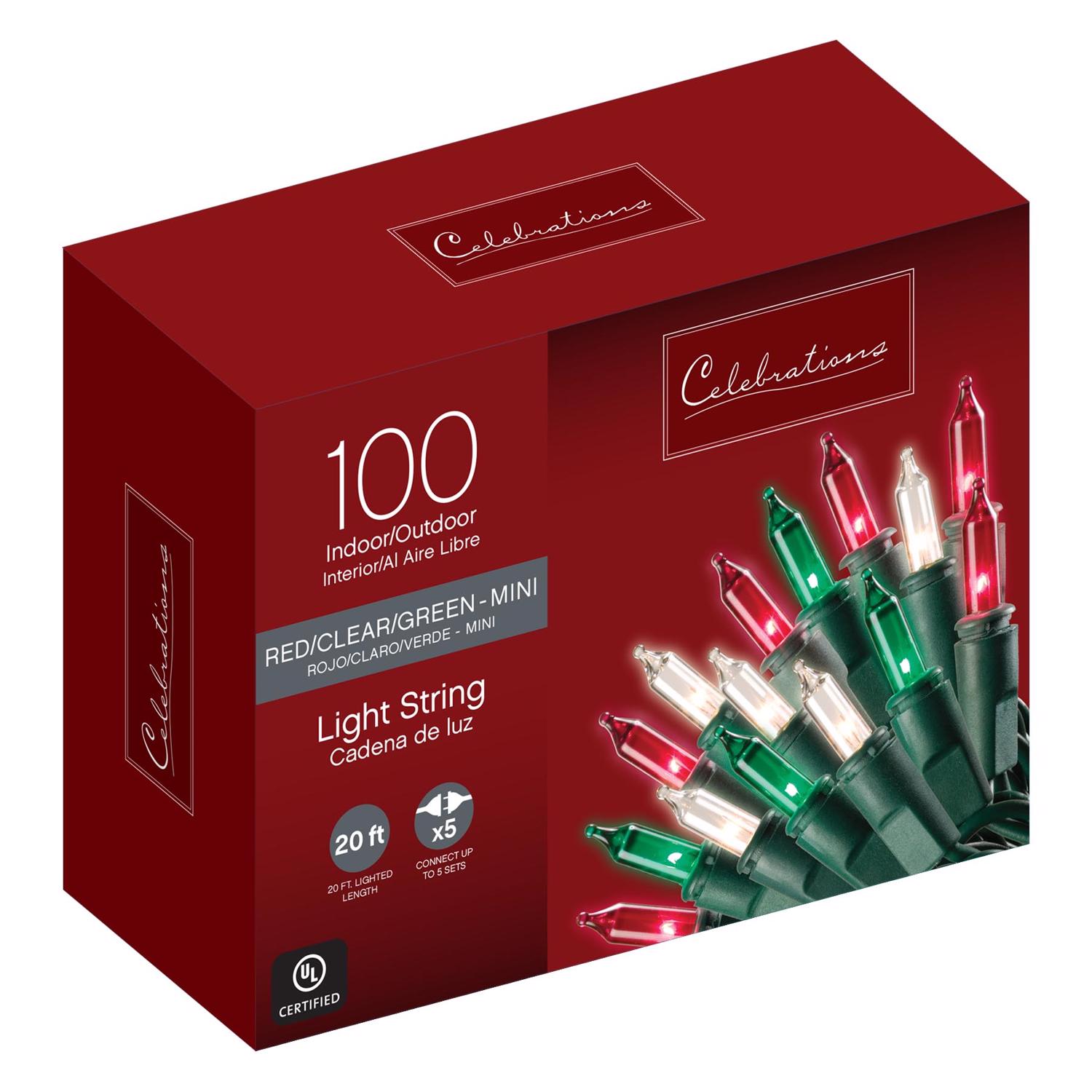 Celebrations Incandescent Mini Multicolored 100 ct String Christmas Lights 20 ft.