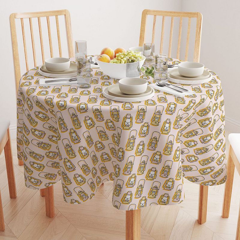 Round Tablecloth， 100% Polyester， 70 Round， Camping Lanterns