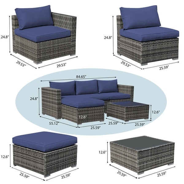 5piece Outdoor Wicker Sectional Sofa Set with Cushions