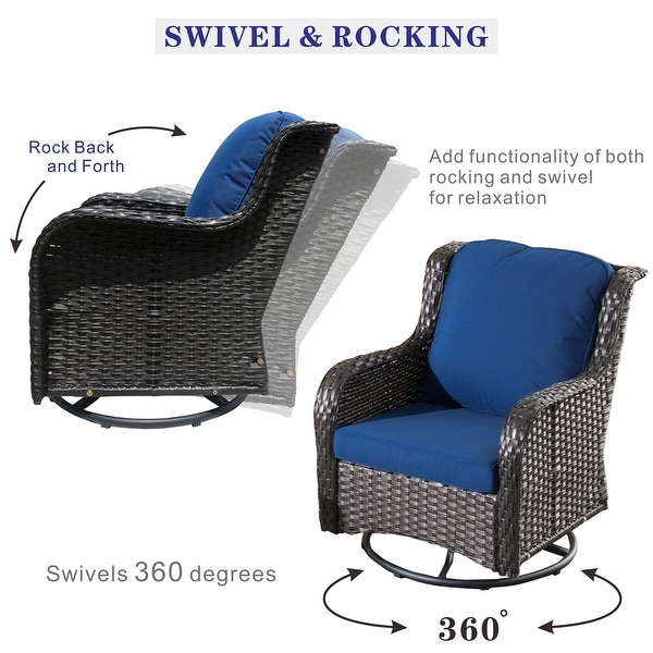 OVIOS 7piece Patio Furniture Rocking Swivel Wicker Chair Set