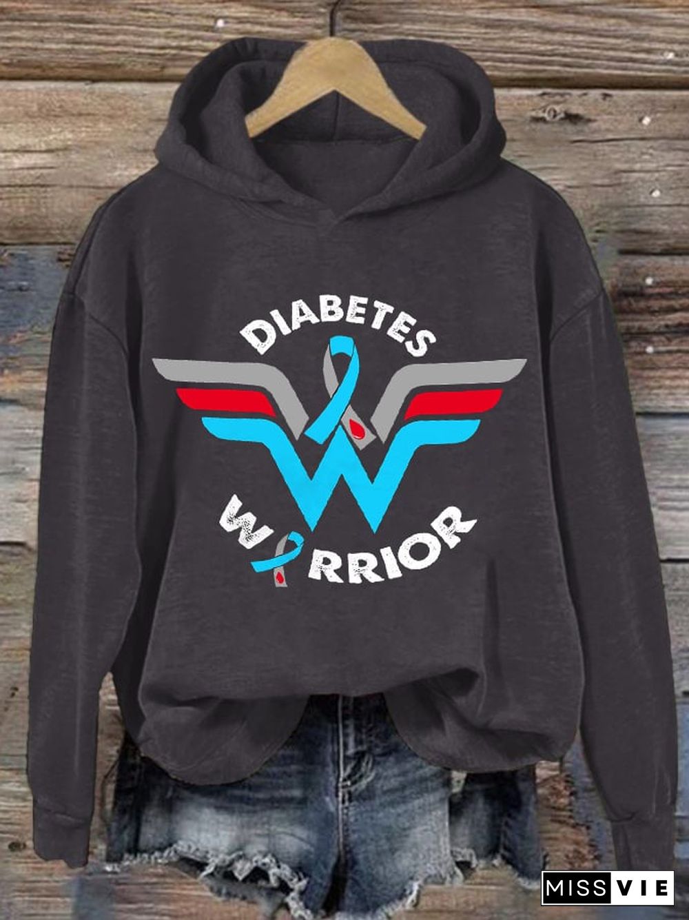 Women's Casual Diabetes Awareness Printed Long Sleeve Sweatshirt