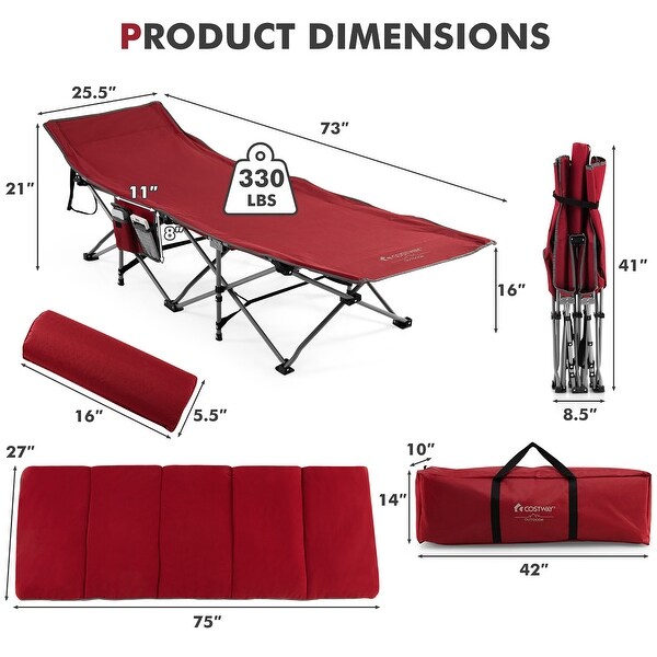 Costway Folding Retractable Travel Camping Cot w/Removable Mattress and