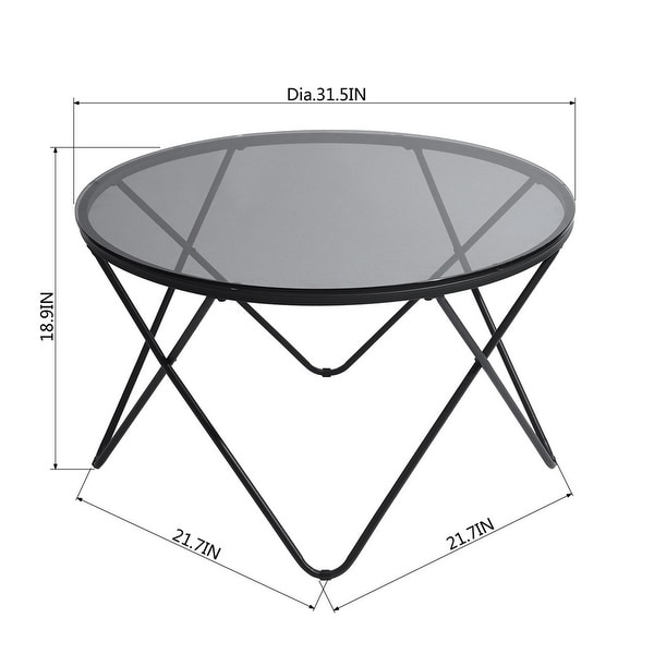 Round Coffee Table with Black Glass and Metal Frame - 32