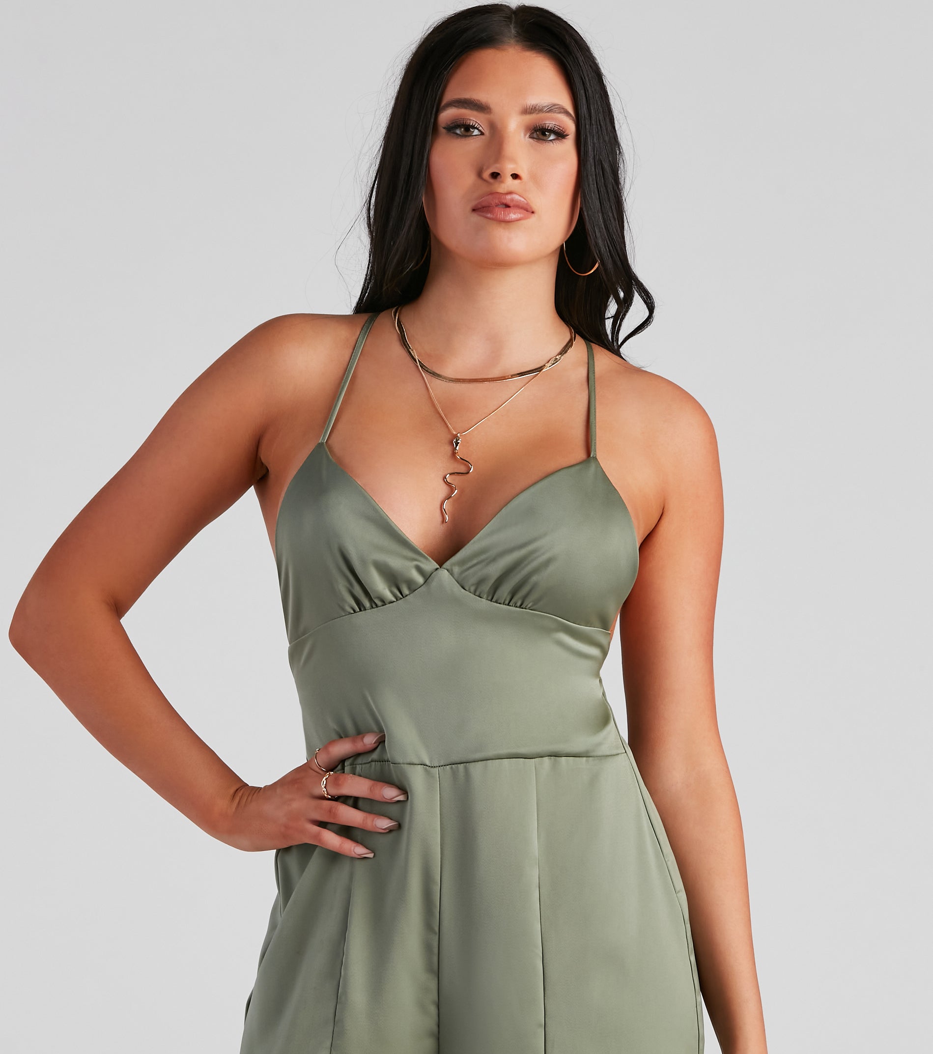 Shine By Me Satin V-Neck Jumpsuit