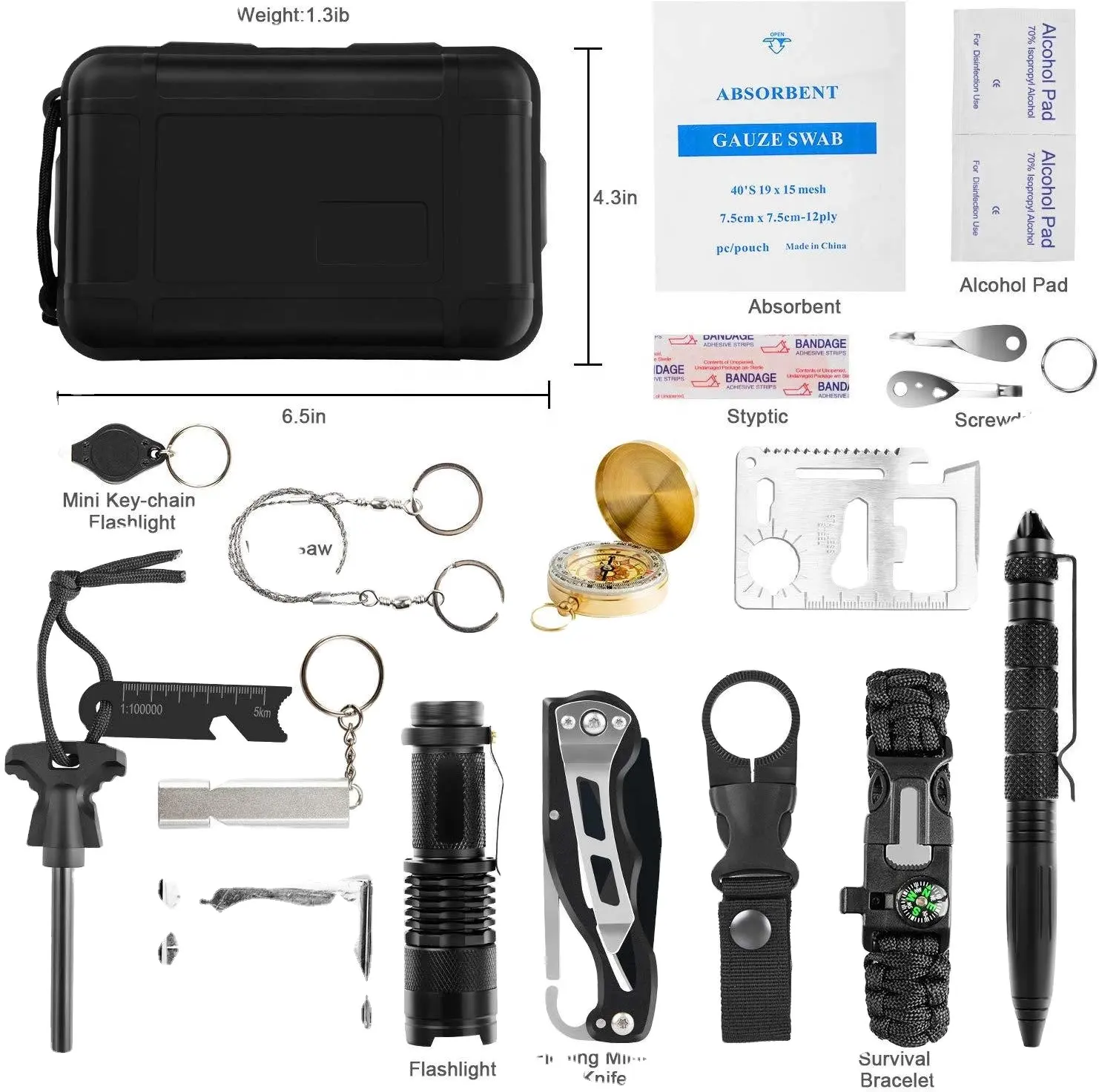 MU Hiking Adventure Accessories Camping Gear Emergency First Aid Tactical Survival Kit Tool With Fire Starter