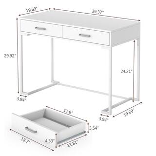 TRIBESIGNS WAY TO ORIGIN Halseey 39.4 in. Rectangle White Wood 2-Drawer Computer Desk HD-M0192