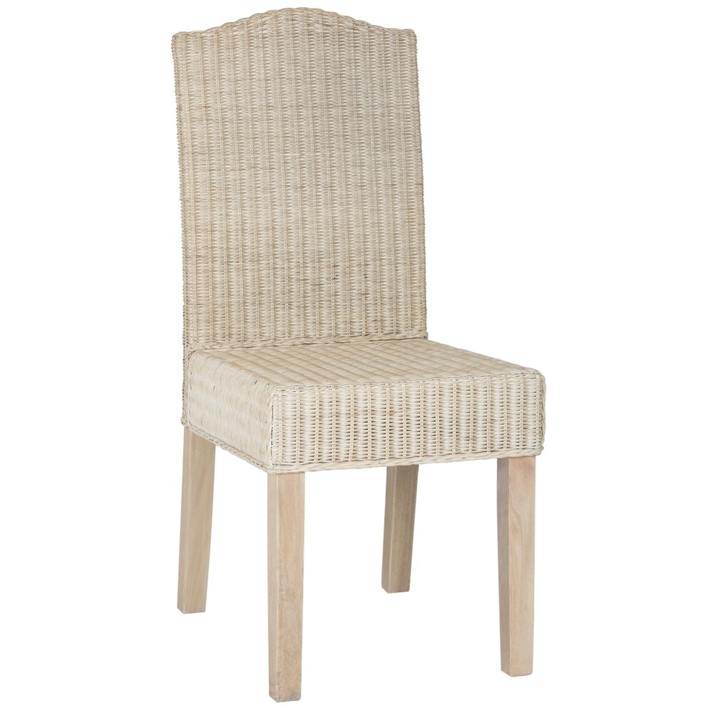 SAFAVIEH Dining Rural Woven Odette White Washed Wicker Dining Chairs (Set of 2)   17.3\