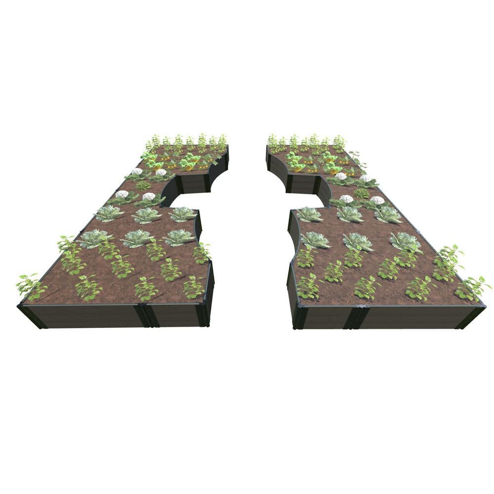 Frame It All 14 ft. x 16 ft. x 16.5 in. Weathered Wood Composite Walk-Through Inner Roboto Raised Garden Bed - 1 in. Profile 800003112