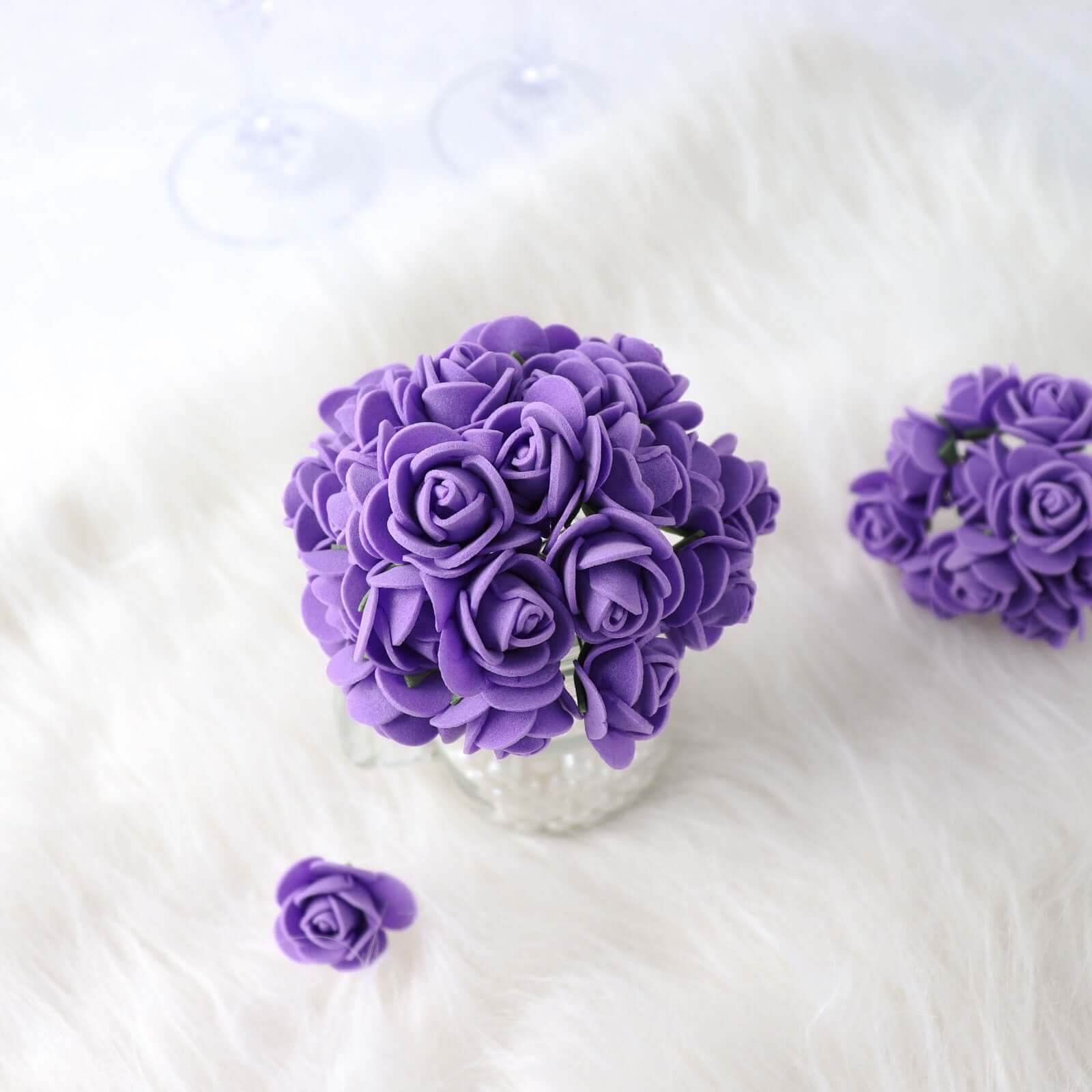 48 Roses Purple Real Touch Artificial DIY Foam Rose Flowers With Stem, Craft Rose Buds 1