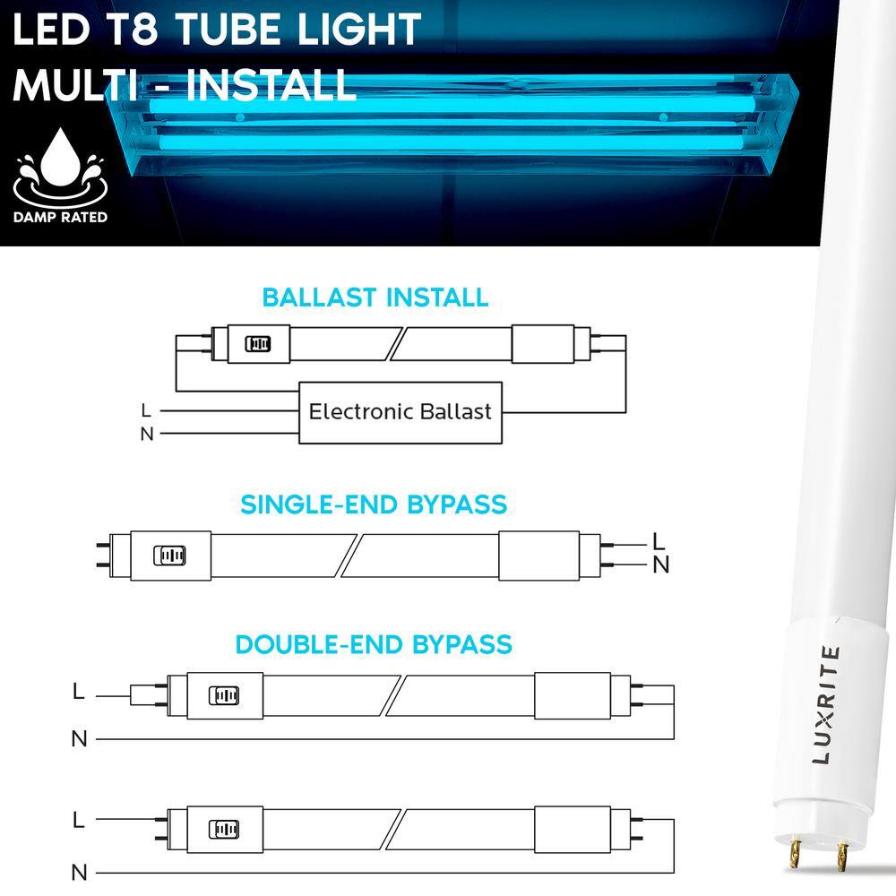 LUXRITE 8-Watt 2 ft. Linear T8 LED Tube Light Bulb 3 Color Selectable Single and Double End Powered 960 Lumens F17T8 (30-Pack) LR34231-30PK