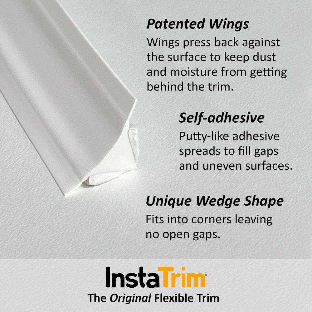 InstaTrim 12 in. x 20 ft. White PVC Self-adhesive Flexible Caulk Trim Molding and Applicator Tool 0520-WHT-AP