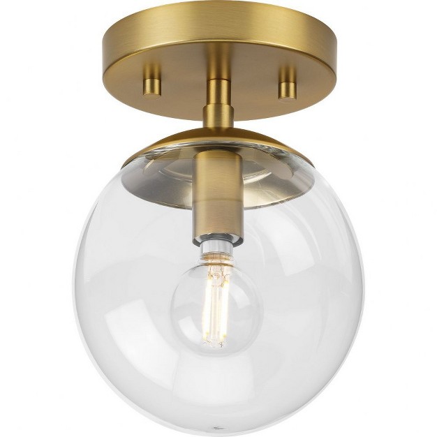 Progress Lighting Atwell 1 light Flush Mount Brushed Bronze Clear Glass Globe Shade