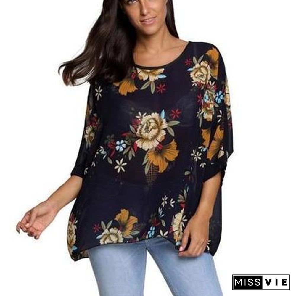 6XL Plus Size Women Chiffon Blouse Shirt Batwing Sleeve Tops Blouses