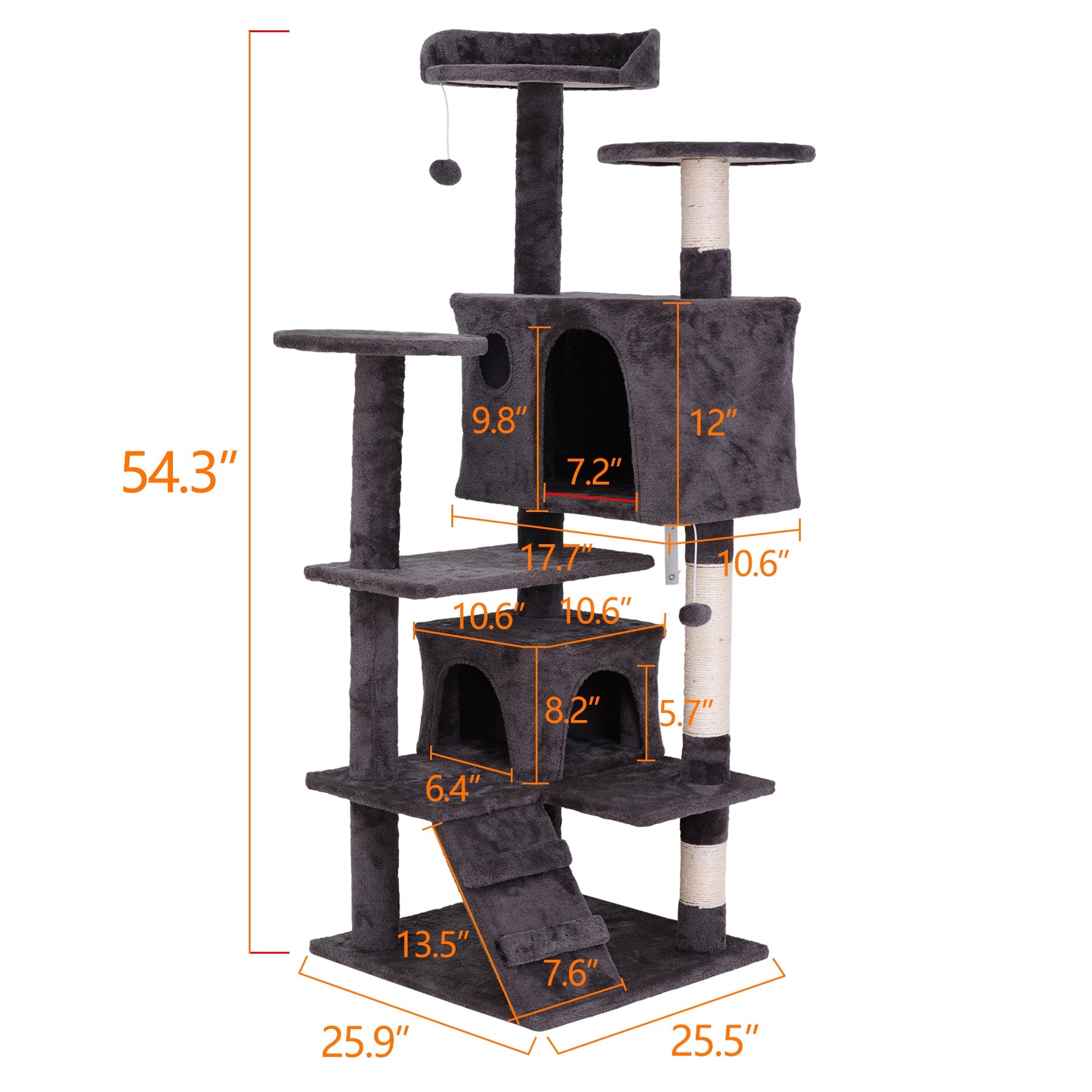 ZENY 55" Multi-Level Cat Tree Condo Furniture with Sisal-Covered Scratching Posts, 2 Plush Condos for Kittens, Cats and Pets