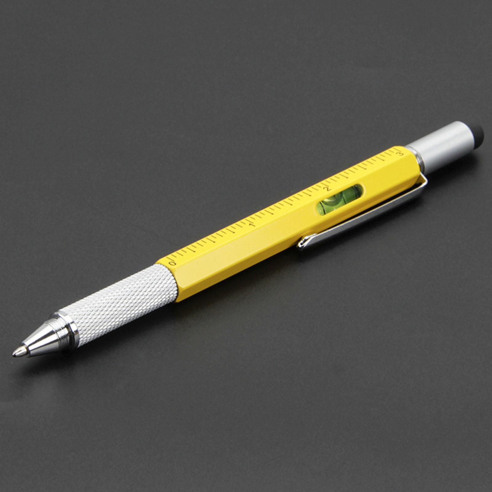 6 In 1 Tool Ballpoint Pen With Ruler Level Stylus Flat-head And Phillips Screwdriver