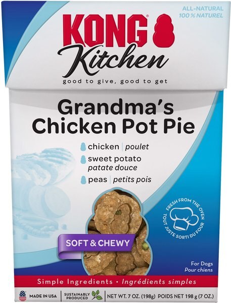 KONG Kitchen Grandma's Grain-Free Chicken Pot Pie Chewy Dog Treats， 7-oz box