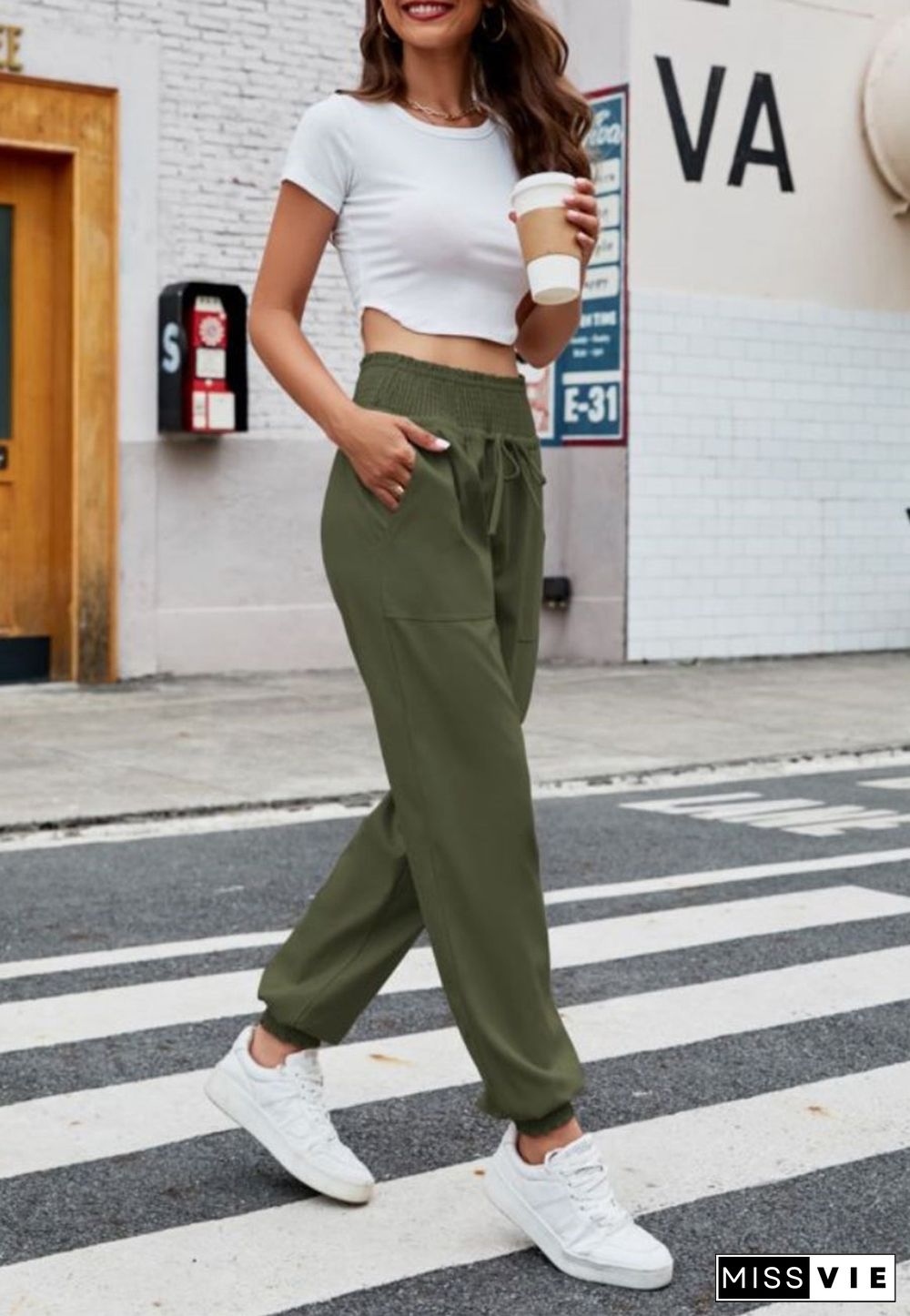 Shirred Waist Jogger Pants