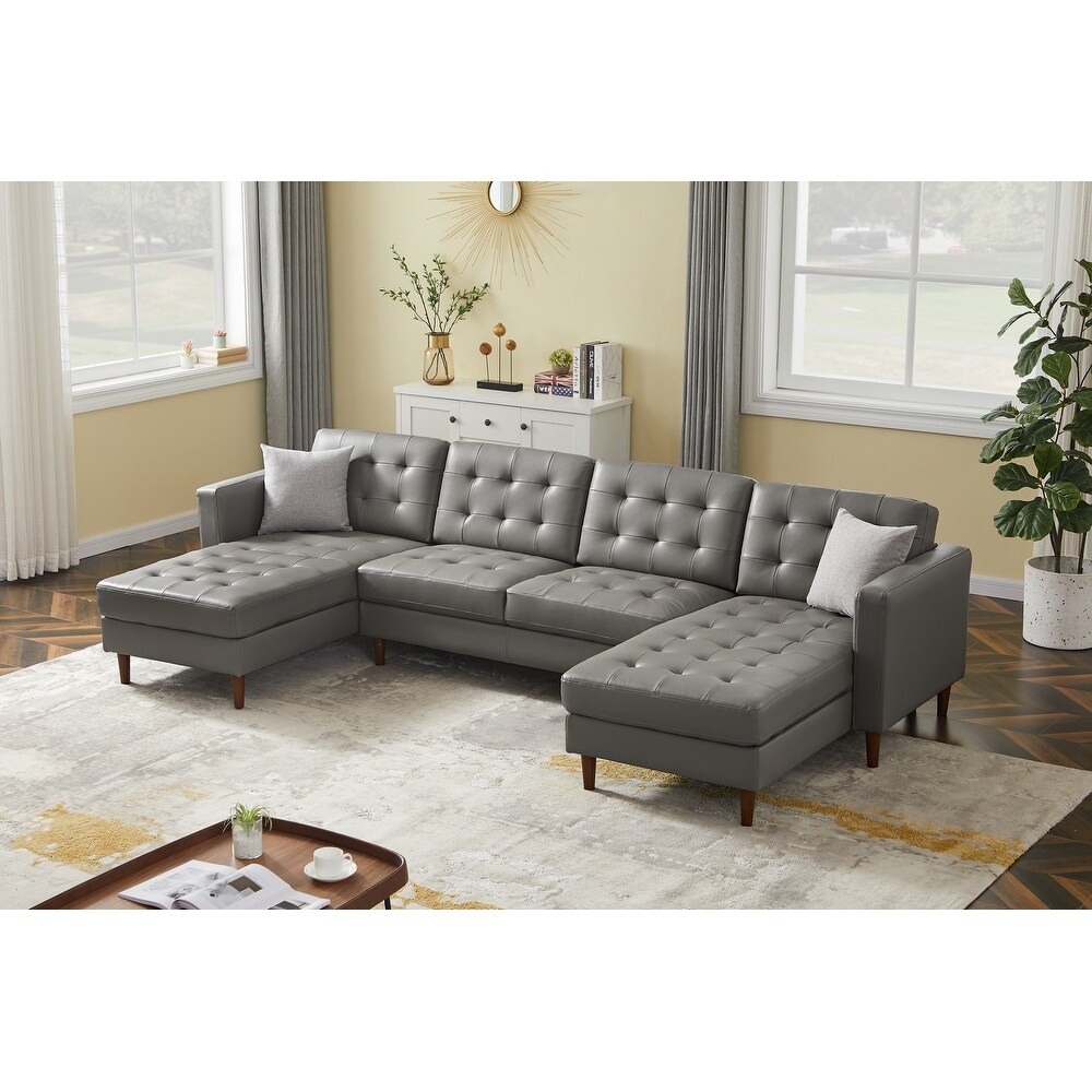 Dark Grey PU Leather U Shaped Sofa  with A Love Sofa and Two Lounge Chairs  Supporting DIY Combinations  Living Room Sofa Bed