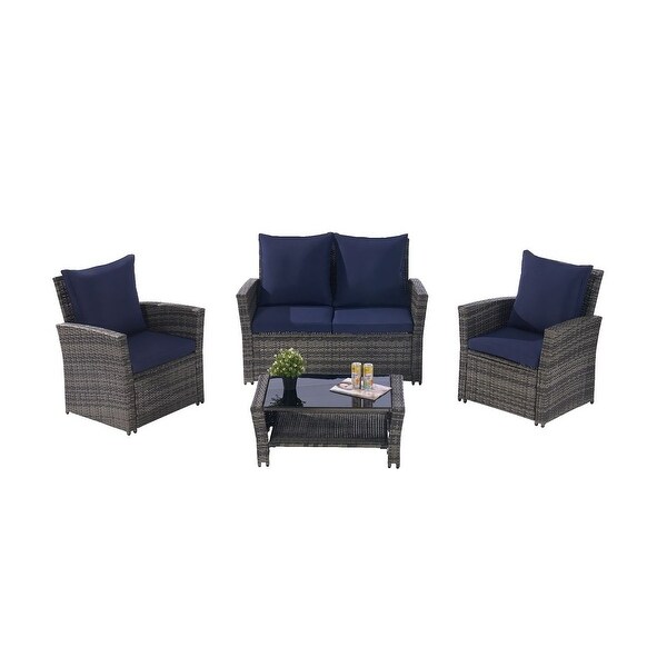 4 PCS Outdoor Patio Furniture Rattan Wicker Set for 4