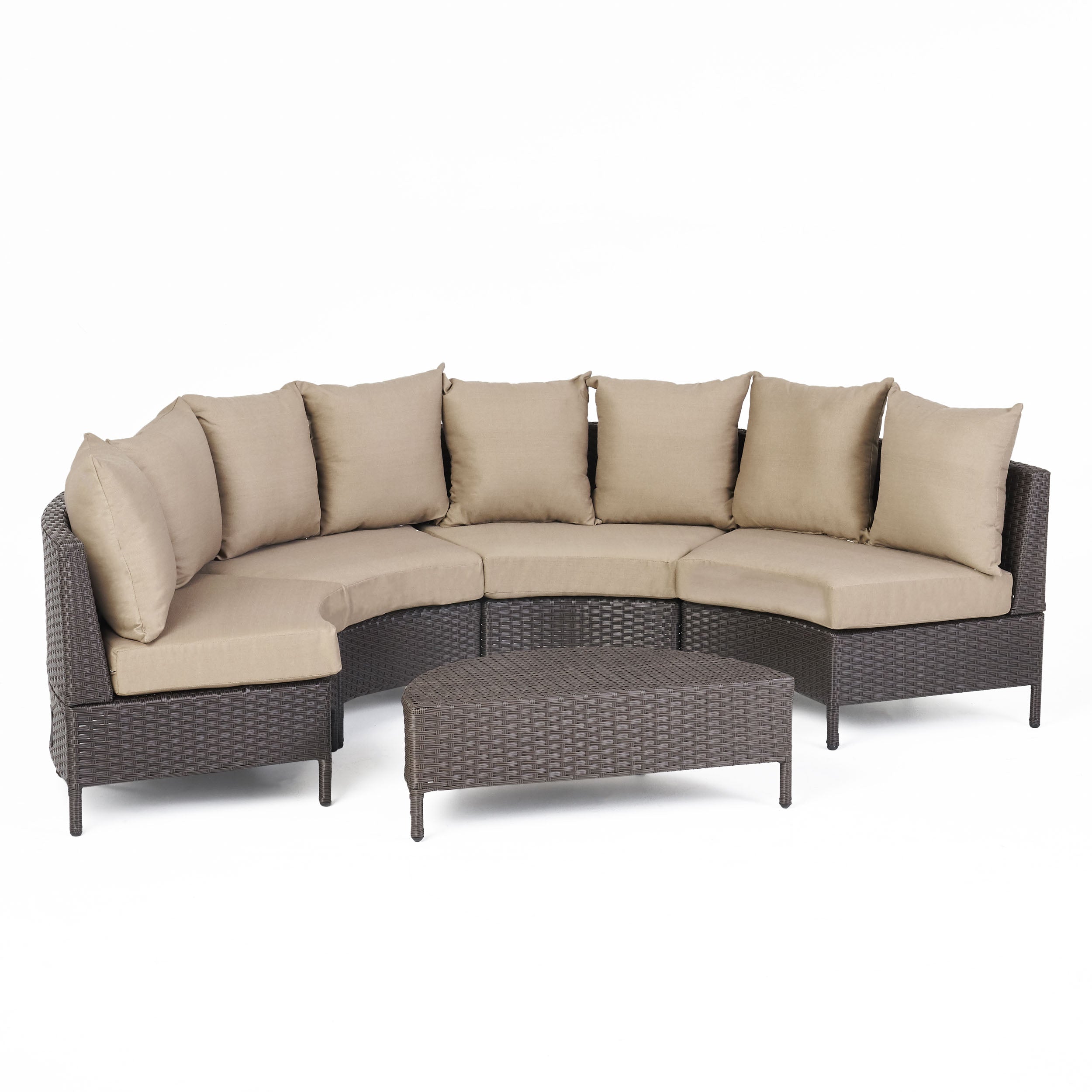 Falkland Outdoor 4 Seater Curved Wicker Sectional Sofa Set with Coffee Table