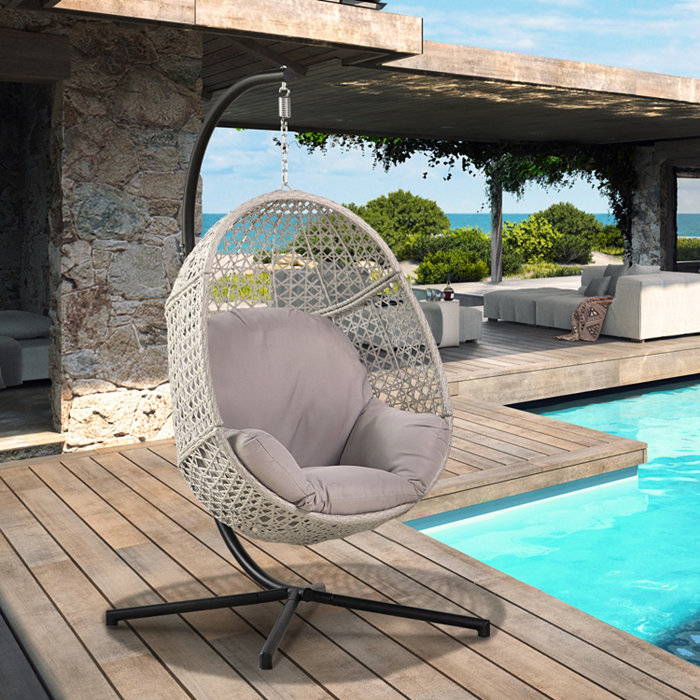 Simplie Fun Large Hanging Egg Chair with Stand and UV Resistant Cushion Hammock Chairs with C-Stand for Outdoor