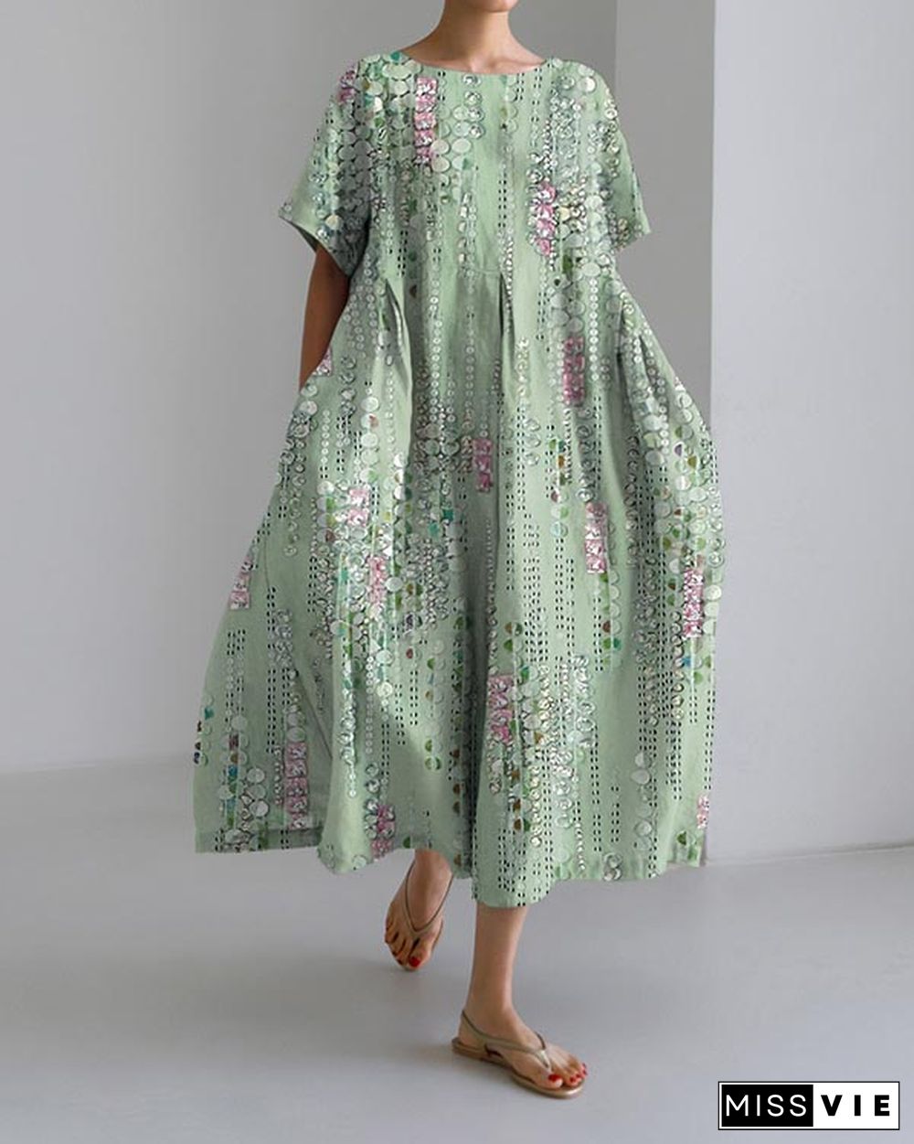 Casual Abstract Print Green Dress