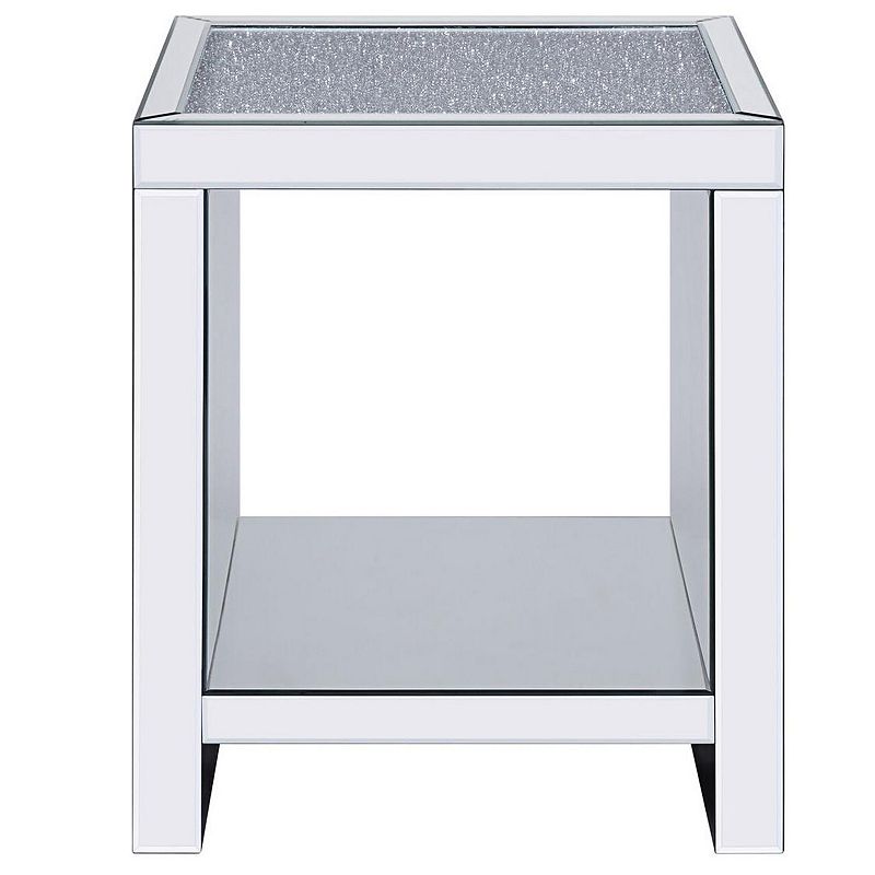 Wood and Mirror End Table with One Shelf， Clear