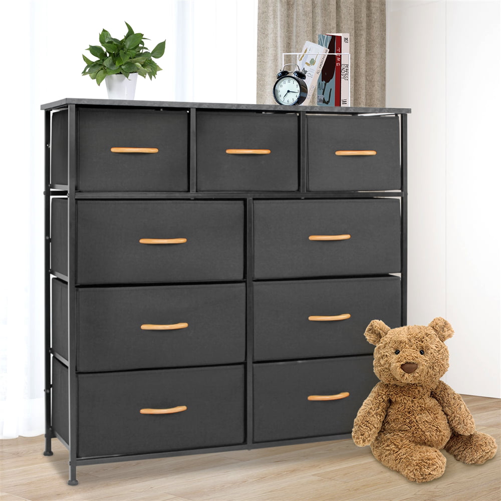 Bigroof 9 Drawer Dresser, Organizer for Bedroom Hallway Closet Office, Wood Top, Black