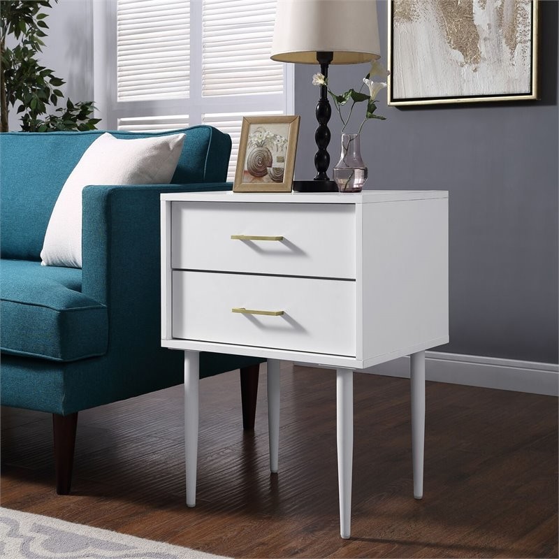 Pemberly Row 20 quotTwo Drawer Side Table in Black   Midcentury   Side Tables And End Tables   by Homesquare  Houzz