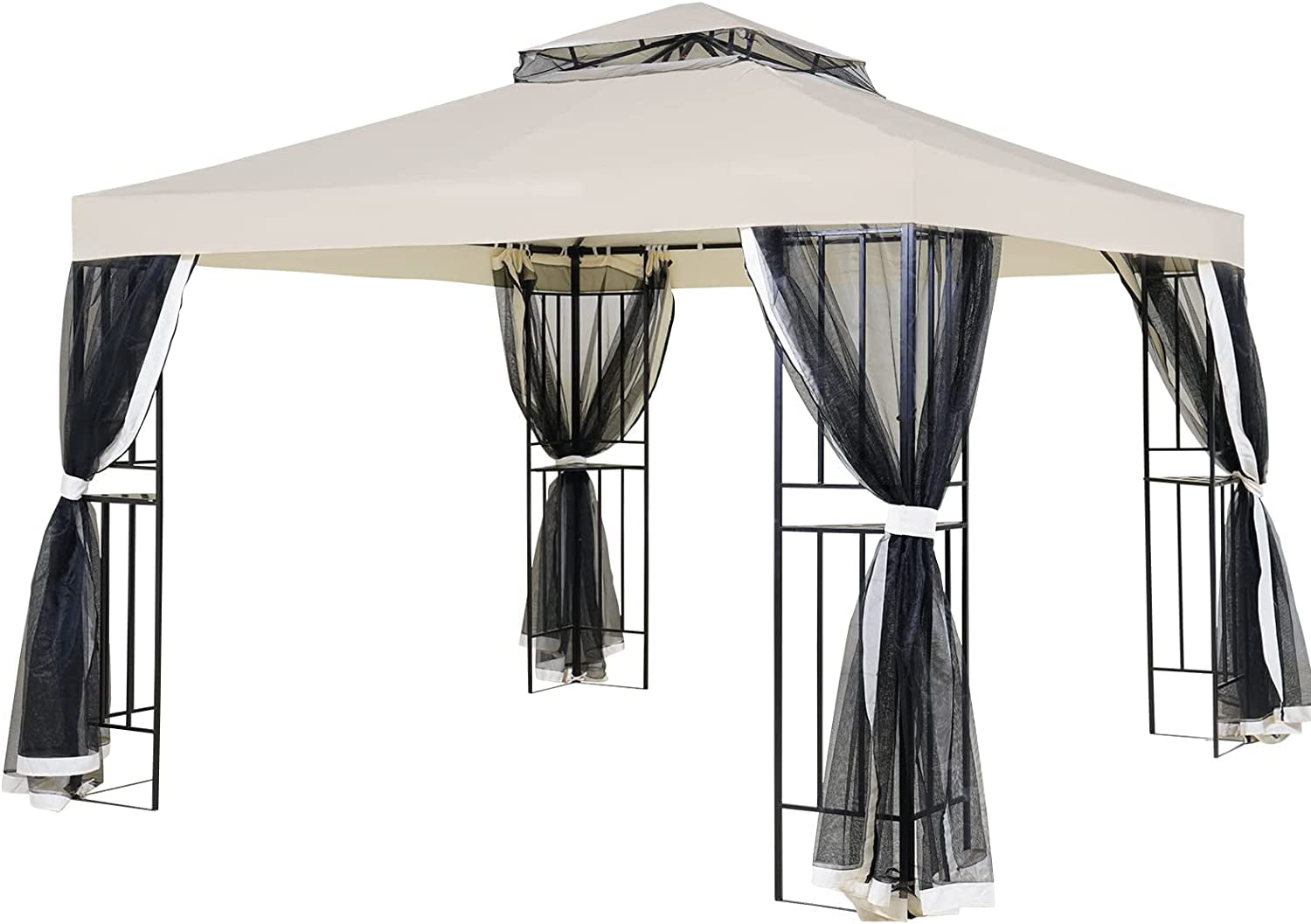 10x10 Ft Patio Gazebo with Mesh Netting Outdoor Canopy for Backyard, Garden, Pool-Side, Beige