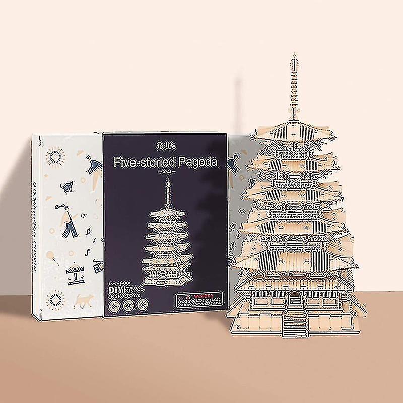 Gojoy Five-storied Pagoda 3d Wooden Puzzle Toys For Children Kids Birthday Gift