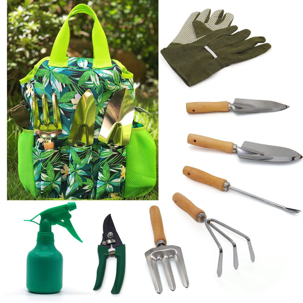 9-Piece Garden Tools Set with Gloves and Tote ,Gardening Kit by RAYWER