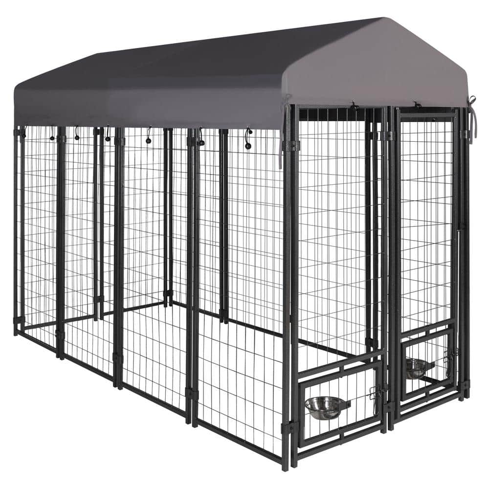 VEIKOUS 4 ft. x 8 ft. Outdoor Dog Kennel In-Ground Fence with Rotating Feeding Door and Cover, Coverage Area 0.0007-Acre PS0101-02