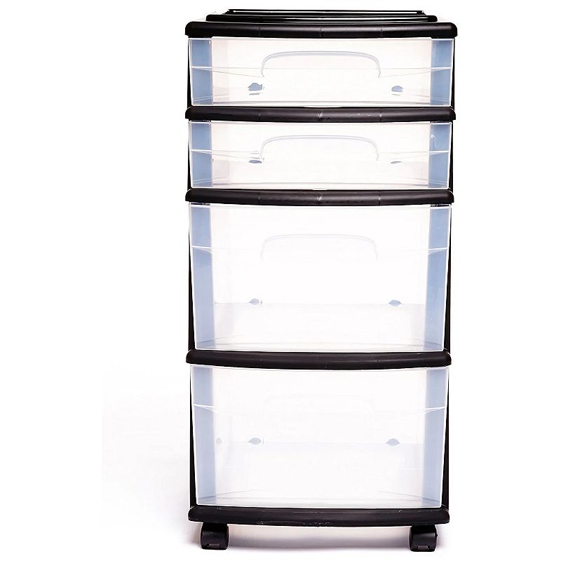 Homz Plastic 4 Drawer Medium Home Storage Container， Clear Drawers and Black Frame