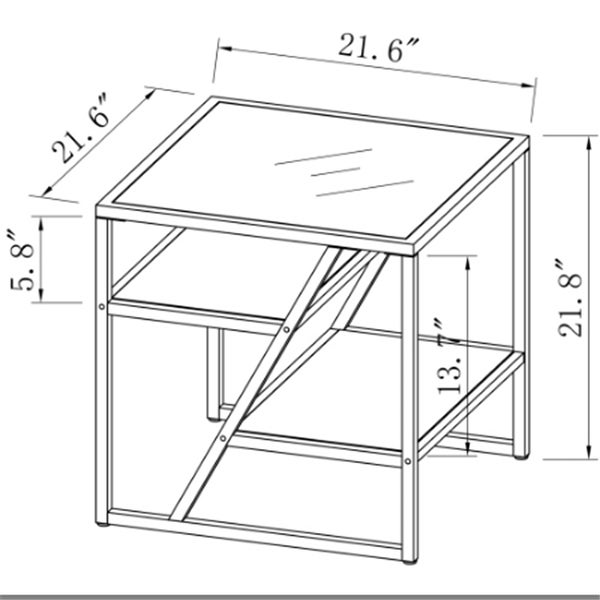 3-Tier Storage Side Table Modern Square End Table with Metal Frame Sofa Table for Couch， Bedroom， Living Room，Office