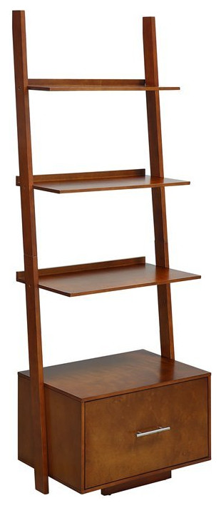 American Heritage Ladder Bookcase with File Drawer in Warm Cherry Wood Finish   Transitional   Bookcases   by Homesquare  Houzz