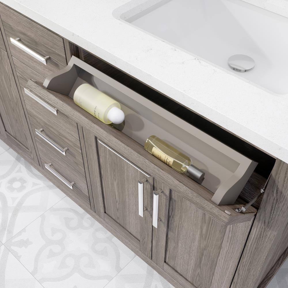 ART BATHE Kali 60 in. W x 22 in. D Bath Vanity in Gray ENGRD Stone Vanity Top in White with White Basin Power Bar and Organizer KA60FG