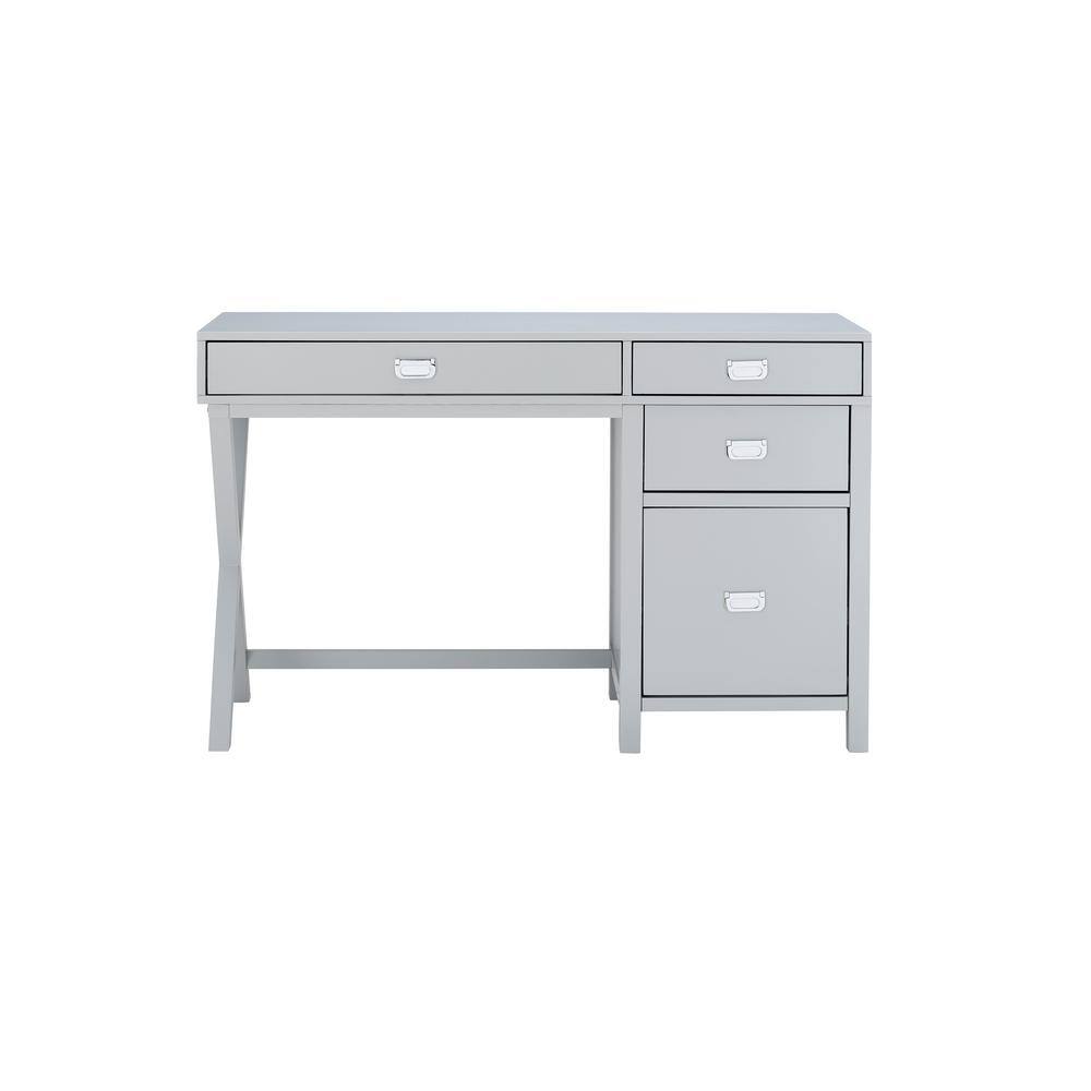 Linon Home Decor Sara 48 in. W Rectangle Gray Wood 4-Drawer Computer Desk with Side Storage THD02965