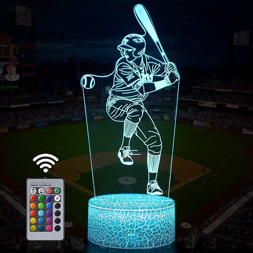 Baseball Man-1 Baseball Man 3d Night Light With Remote And Touch Control， Multiple Color And Flashing Modes And Adjusted Brightness， Usb And Battery P