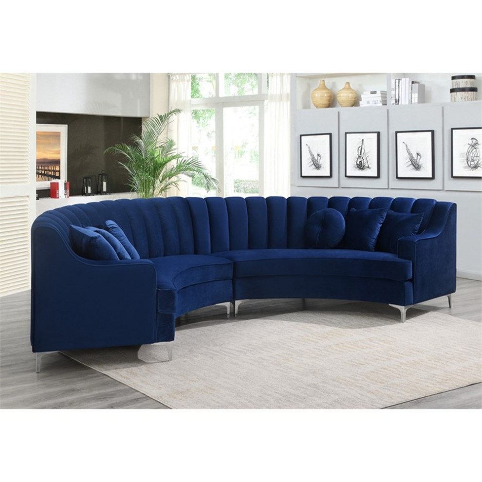 Legend Vansen 141 quotCurved Symmetry Modern Velvet Sectional Sofa in Blue   Midcentury   Sectional Sofas   by Homesquare  Houzz