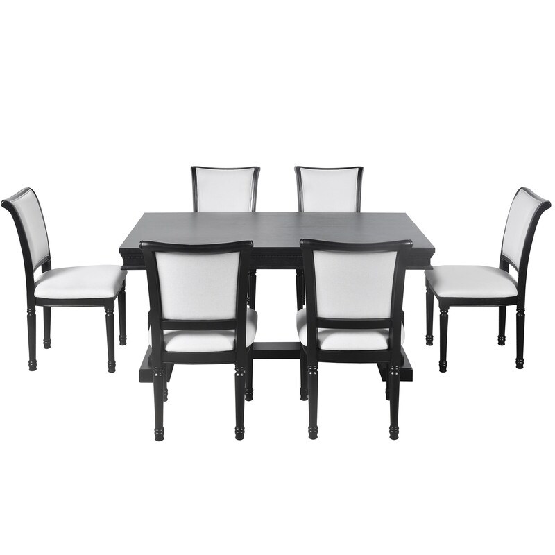 American Retro 7 Piece Dining Table with 4 Trestle Base and 6 upholstered Chairs