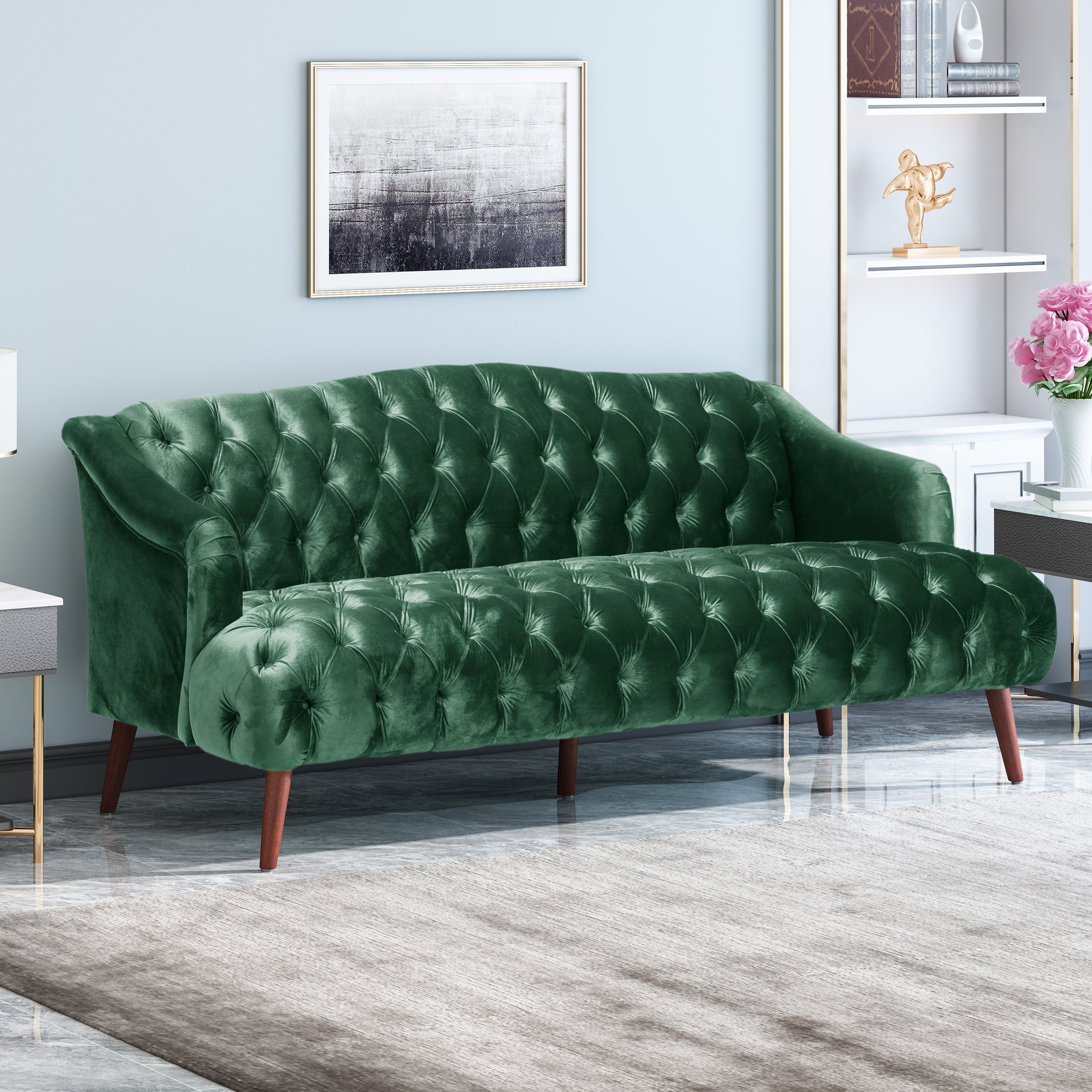 Kayleigh Modern Glam Tufted Velvet 3 Seater Sofa