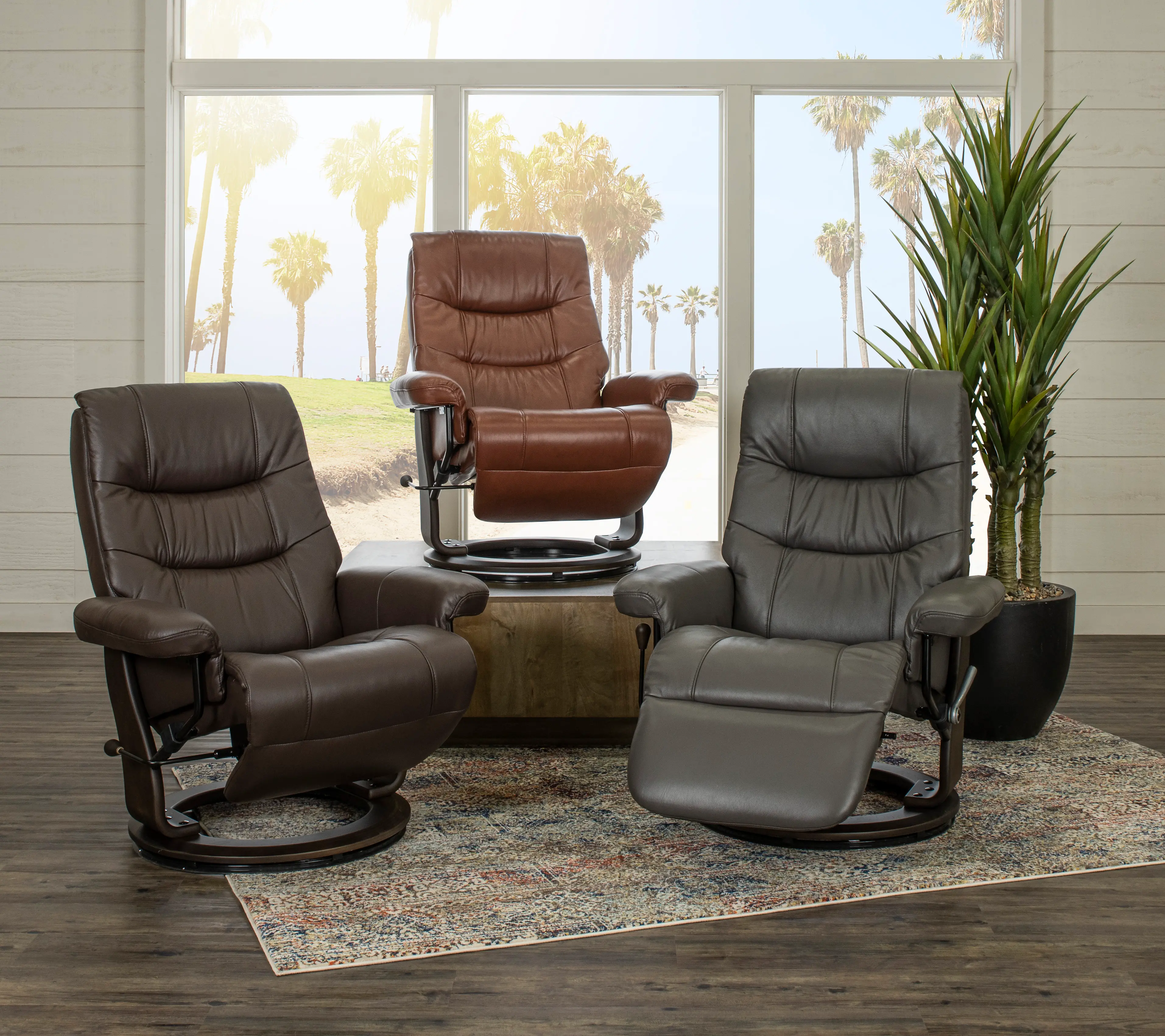 Flip-Up Brown Leather Swivel Recliner