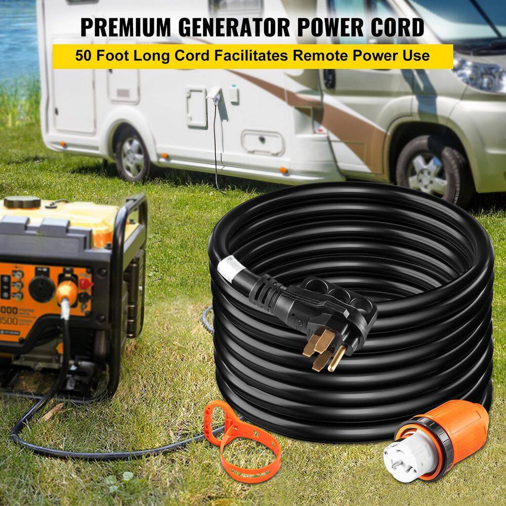 VEVOR 50 ft. 50 Amp 250-Volt 12000-Watt Black Cable Generator Power Cord ETL Listed Extension Cord FDJYCX50FT50AHCZ1V1