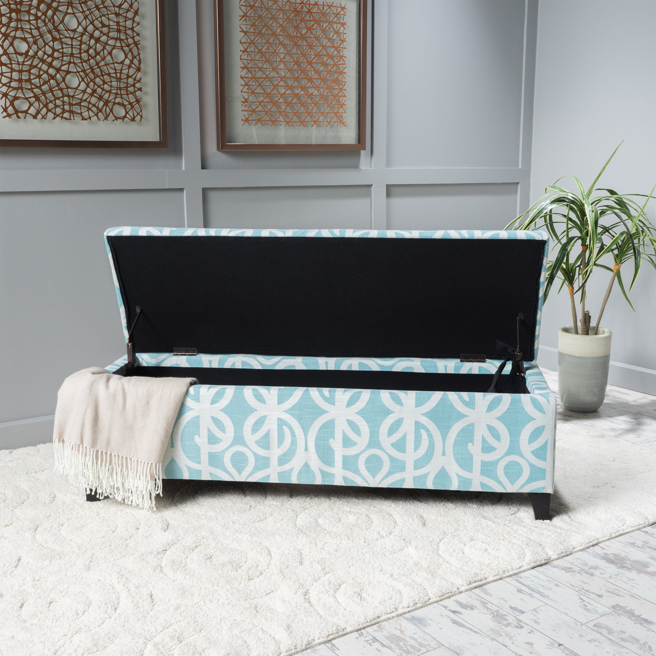 Clor Fabric Rectangle Storage Ottoman Bench