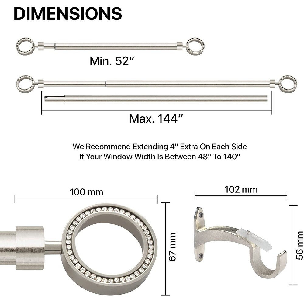 Deco Window 1 Inch Adjustable Nickel Curtain Rod for Windows   Doors Curtains with Round Finials   Brackets Set