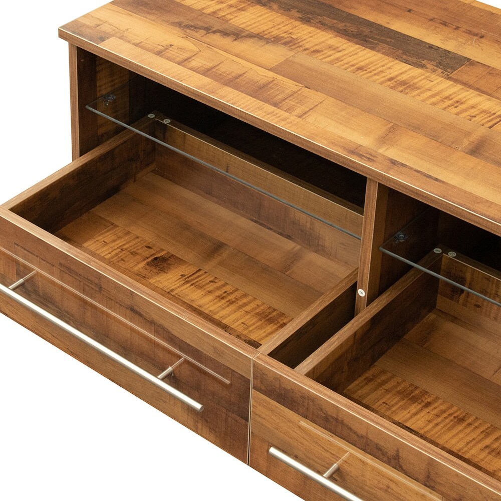 Mid century Modern Style TV Stand with 2 Drawers and LED Light