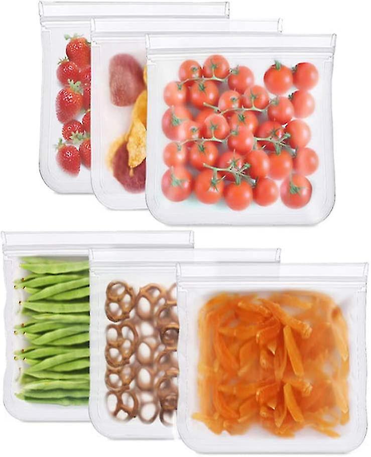 Reusable Food Storage Bags， 6 Pack Bpa Free Leak Proof Reusable Silicone Freezer Bags For Marinate Meats， Cereal， Sandwich， Snack