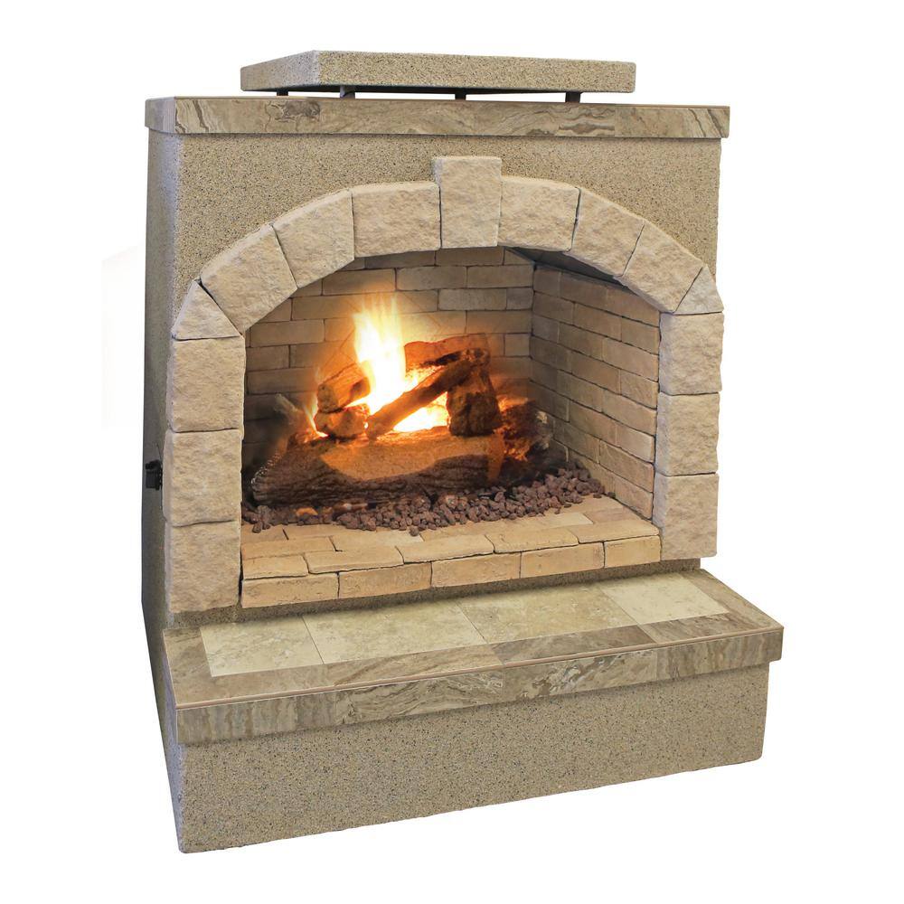 Cal Flame 59 in. Tile and Stucco Propane Gas Outdoor Fireplace 22-FRP906-2-ST