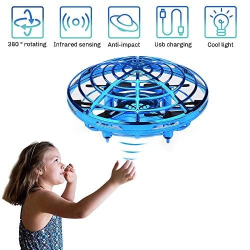 Mini UFO with LED Lights， UFO Drone， Hand Operated， Easy Controlled Flying with 2 Speed，Toys for Boys and Girls